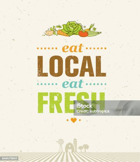 Local Food Market From Farm To Table Creative Organic Vector Concept On Recycled Paper Background Stock Illustration - Download Image Now