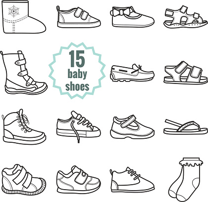 Baby shoes icons set.Shoes for summer and winter.Isolated vector illustration on white background.