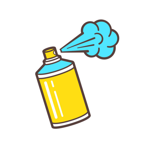 Vector icon of spray paint can Color spray paint can in flat cartoon style isolated on white background. Vector illustration of use aerosol or hairspray spray paint stock illustrations