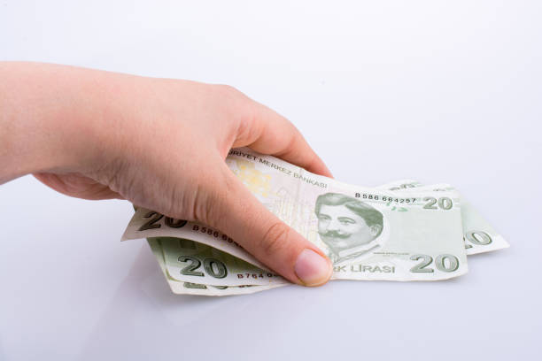 istock Hand holding 20 Turksh Lira banknote  in hand 646483224
