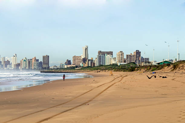istock Beach ocean and waves against city Skyline 646484660