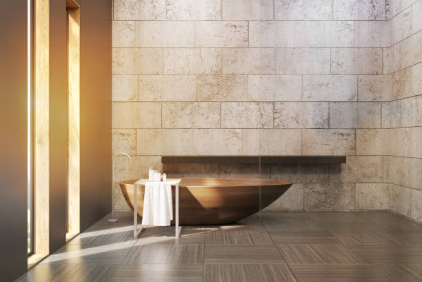 istock Old bathroom with concrete walls, toned 646493920