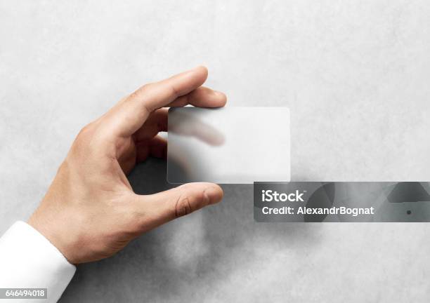 Hand Hold Blank Translucent Card Mockup With Rounded Corners Stock Photo - Download Image Now