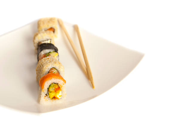 istock Set Japanese rolls with different fillings and flavors 646515756