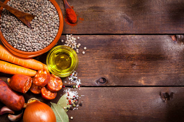 istock Ingredients for cooking spanish brown lentils 646520118