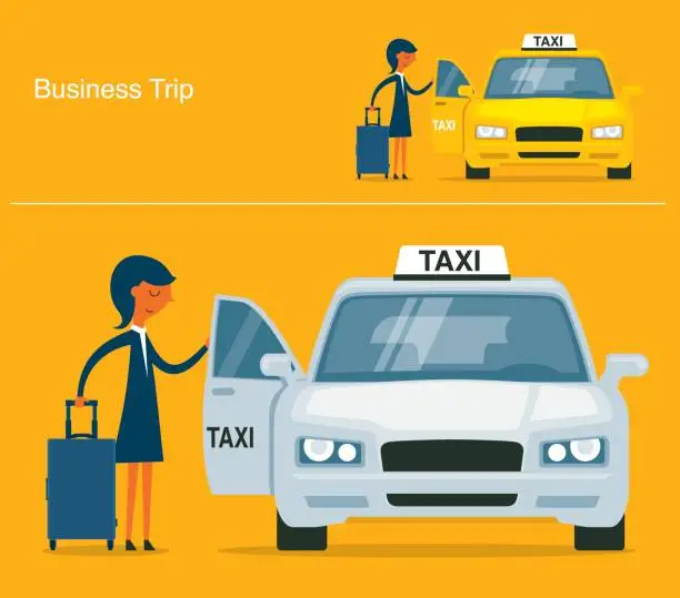 Vector illustration of Businesswoman calling for a taxi