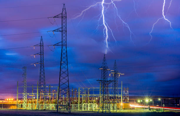 istock Electric driving towers at a sunset 646546566