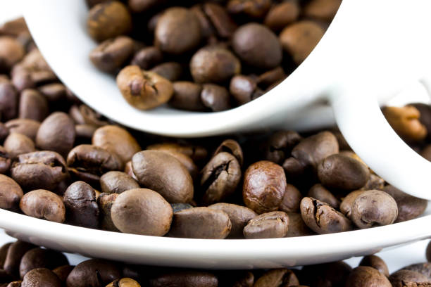 Coffee beans in a cup stock photo