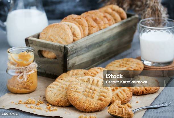 Homemade Freshly Baked Peanut Butter Cookies Stock Photo - Download Image Now - Butter, Cookie, Baked