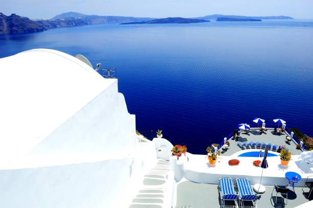 istock View of lower terrace and the waterfront, Santorini, Greece. 646587352