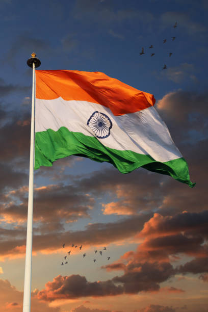 istock Tricolor Indian Flag with Sky in Background 646587898