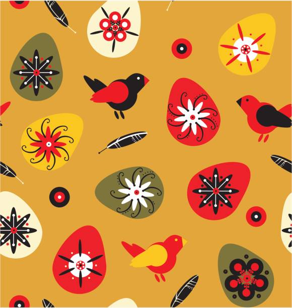 イースターエッグと羽を持つ鳥 - easter animal nest multi colored cheerful点のイラスト素材／クリップアート素材／マンガ素材／アイコン素材