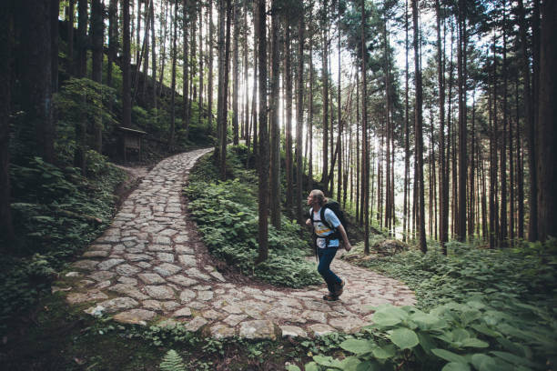 istock Hiker Climbing a Pathway on Nakasendo Trail 646596128