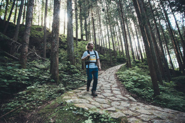 istock Hiker Climbing a Pathway on Nakasendo Trail 646596166