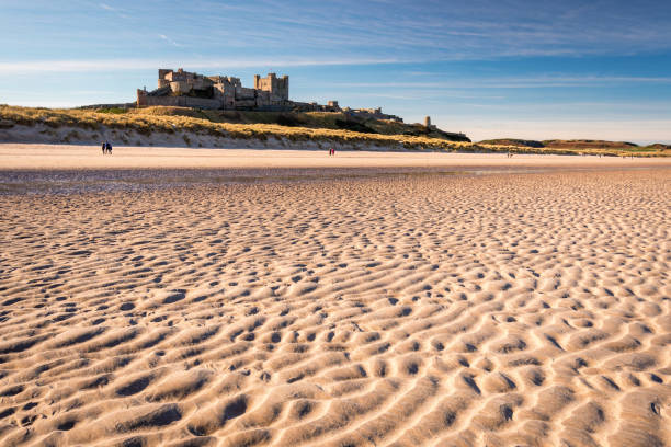 Ripples in sand on Bamburgh Beach Ripples of sand forming a pattern, on Bamburgh Beach at low tide, just below Bamburgh Castle in Northumberland Bamburgh stock pictures, royalty-free photos & images
