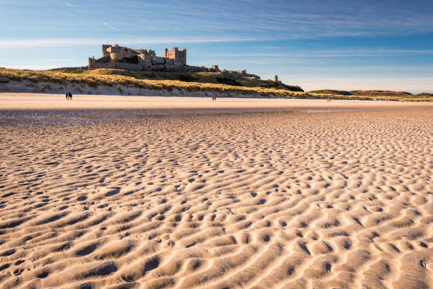 fale w piasku na plaży bamburgh - bamburgh beach zdjęcia i obrazy z banku zdjęć