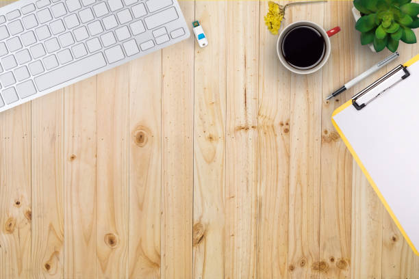 istock Flat lay of business copyspace workspace of office desk. 646602638