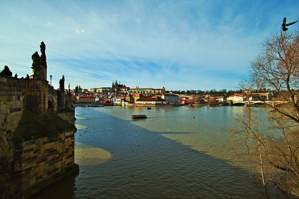 Prague, Czech Republic-February 25, 2017: View of Prague Castle from the embankment at the Charles Bridge in Prague