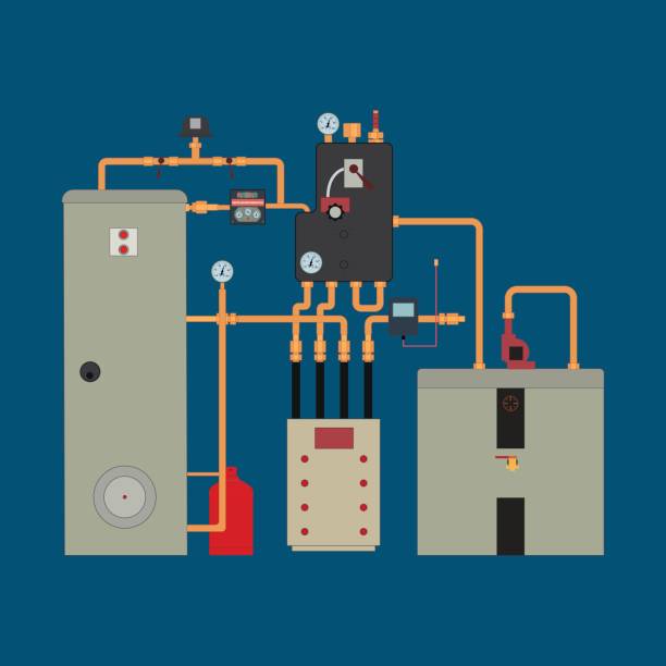 тепловой насос, система отопления - gas boiler illustrations stock illustrations