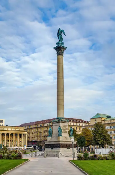 View of Schlossplatz square with Jubilee column in Stuttgart, Germany