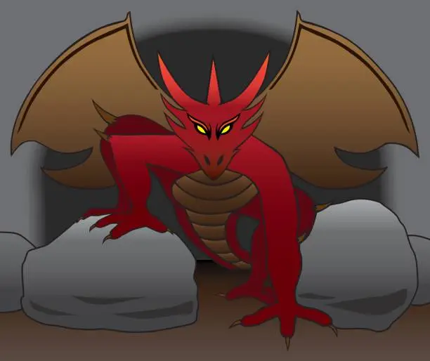 Vector illustration of Dragon Emerging From Cave