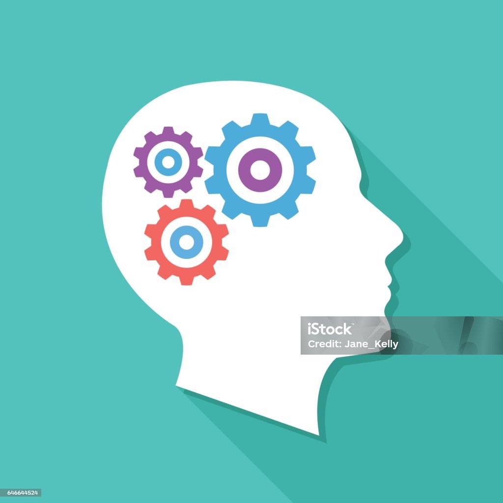 Human head with gears and cogs. Thinking process, idea generation, brain functioning. Modern flat design vector illustration Human head with gears and cogs. Thinking process, idea generation, brain functioning. Modern graphic design elements. Flat design vector illustration Contemplation stock vector