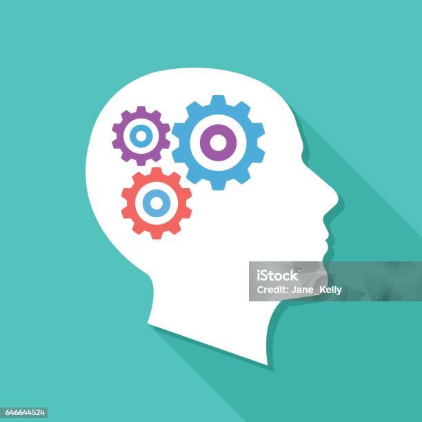 Human Head With Gears And Cogs Thinking Process Idea Generation Brain Functioning Modern Flat Design Vector Illustration Stock Illustration - Download Image Now