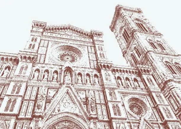 Vector illustration of Cathedral of Santa Maria del Fiore and Giotto's bell tower, Florence