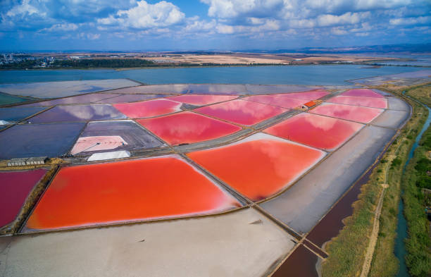 istock Aerial view of multicolored salt mines 646675734