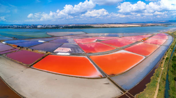 istock Red salt mines view from above 646675742