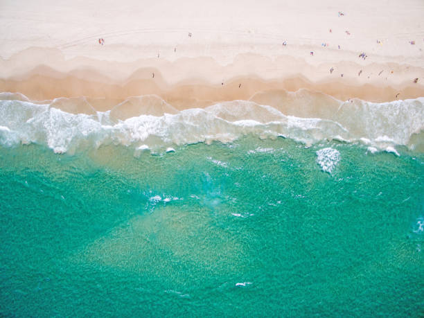 an aerial view of the beach in summer - looking at view water sea blue imagens e fotografias de stock