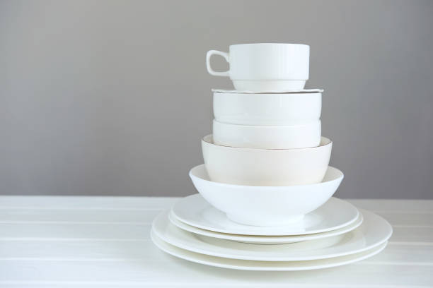 istock Minimalist picture of white porcelain kitchenware 646702656
