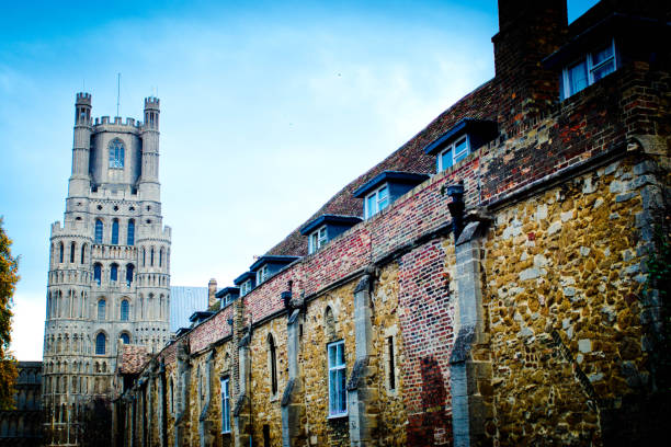Ely Cathedral Ely Cathedral in Cambridgeshire taken from terraced streets approaching it. ely england stock pictures, royalty-free photos & images