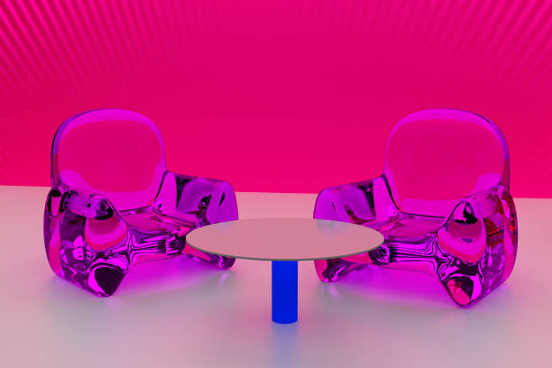 istock 3D rendering of futuristic, transparent seating and a single table 646710294
