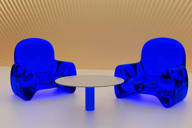 istock 3D rendering of futuristic, transparent seating and a single table 646710952