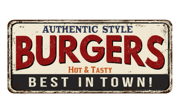 Burger zone vintage rusty metal sign stock photo