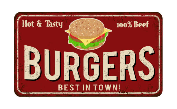 Burger zone vintage rusty metal sign stock photo