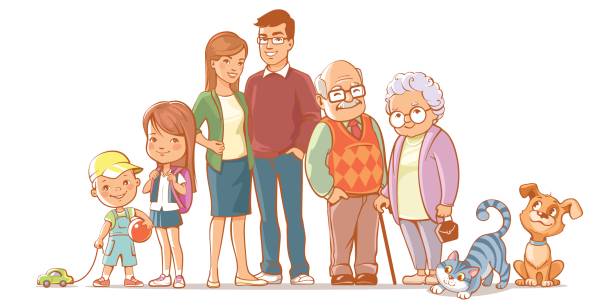 счастливый семейный набор - grandmother standing senior women senior adult stock illustrations