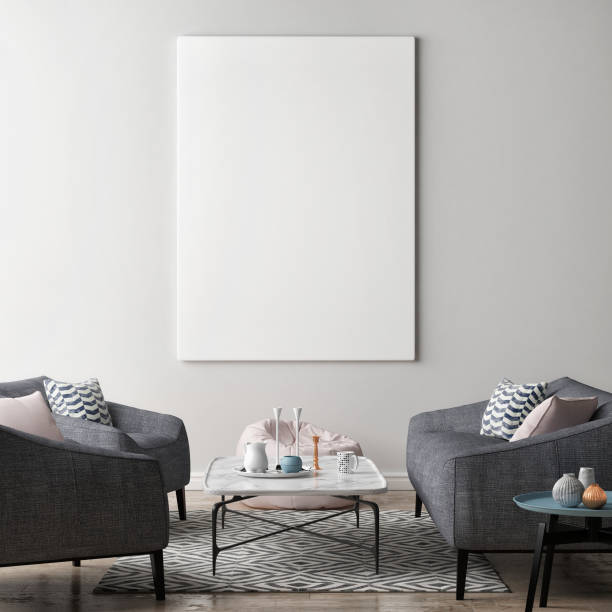 istock Mock up poster in living room, hipster background 646720880