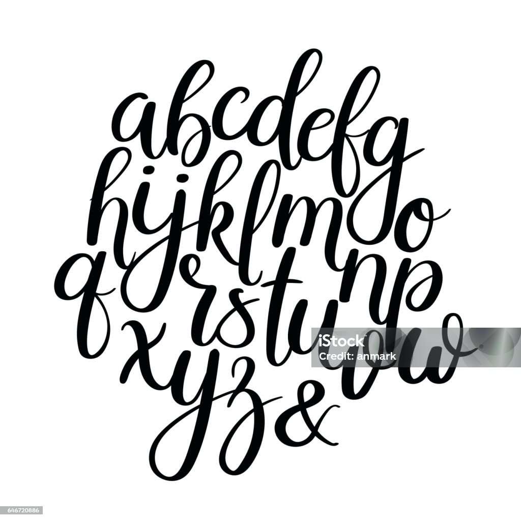 Handwritten Brush Letters. ABC. Modern Calligraphy. Hand Lettering Vector Alphabet Handwritten Brush Style Letters. Modern Calligraphy. Hand Lettering Vector Alphabet. Hand Drawn Font. Alphabet stock vector