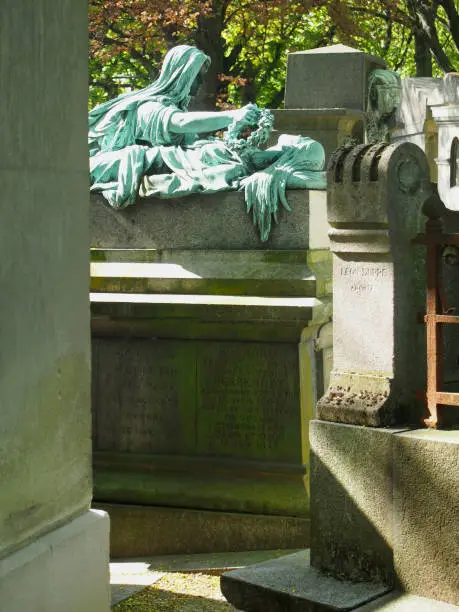 Photo of Beautiful Tomb at Pere Lachaise Cemetery in Paris France