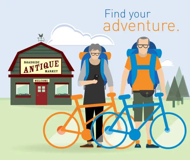 Vector illustration of Active seniors on adventure
