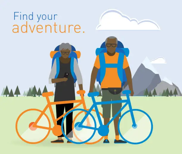 Vector illustration of Active seniors on adventure