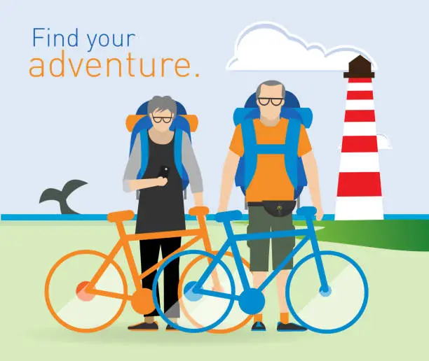 Vector illustration of Active seniors on adventure