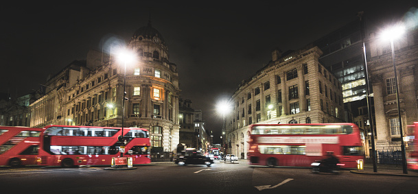 fast bus in london at night