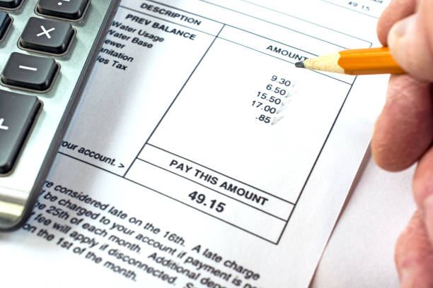 Home finances- monthly utility bill, calculator, pencil