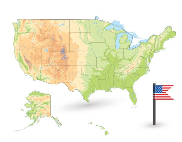 USA Physical Map isolated on white USA Physical Map isolated on white. Blank map. relief map stock illustrations