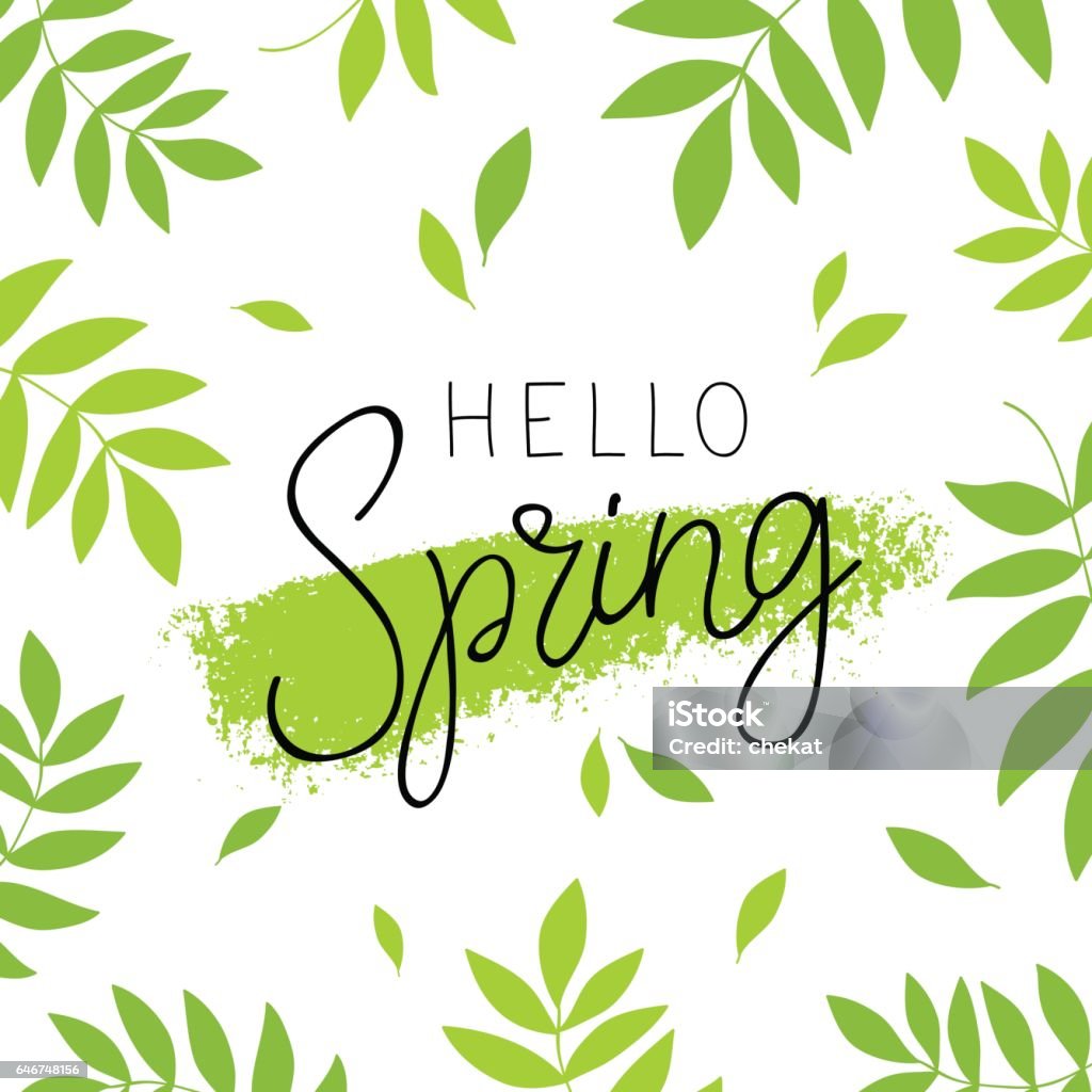 Hola primavera. Caligrafía y rotulación - arte vectorial de Equinoccio de primavera libre de derechos