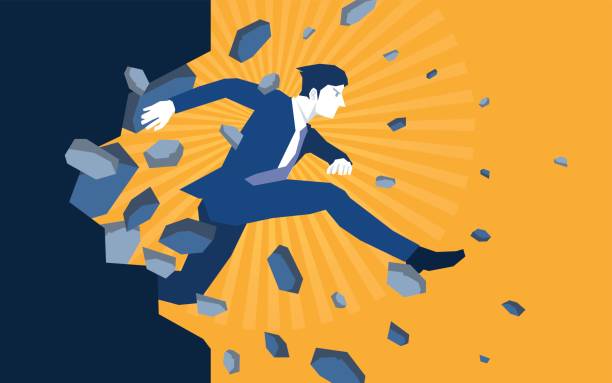 Businessman jump breaking the wall Businessman jump breaking the wall. arise and shine stock illustrations