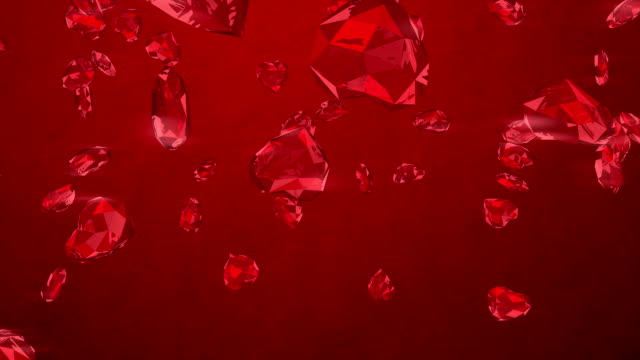 Heart rain on red background